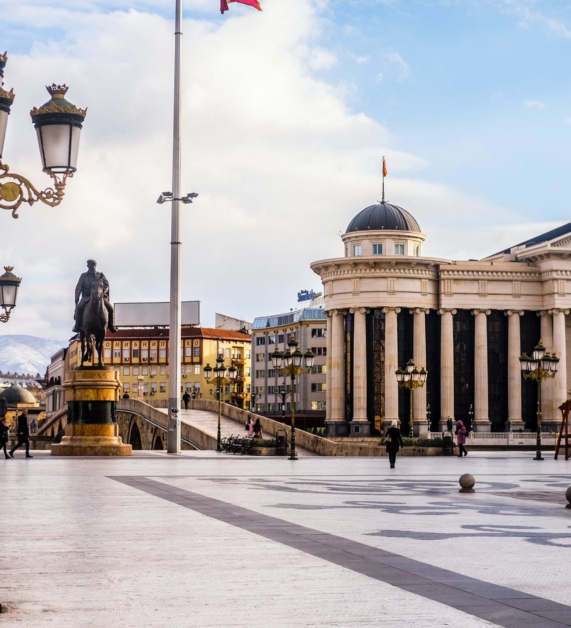 square with sculptures and old national museum in macedonia