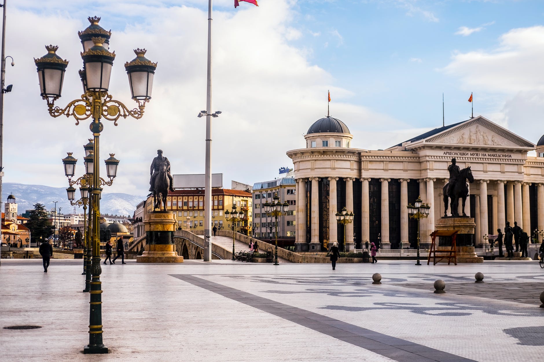 square with sculptures and old national museum in macedonia