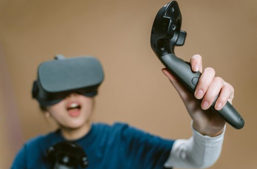 a woman playing a virtual reality game